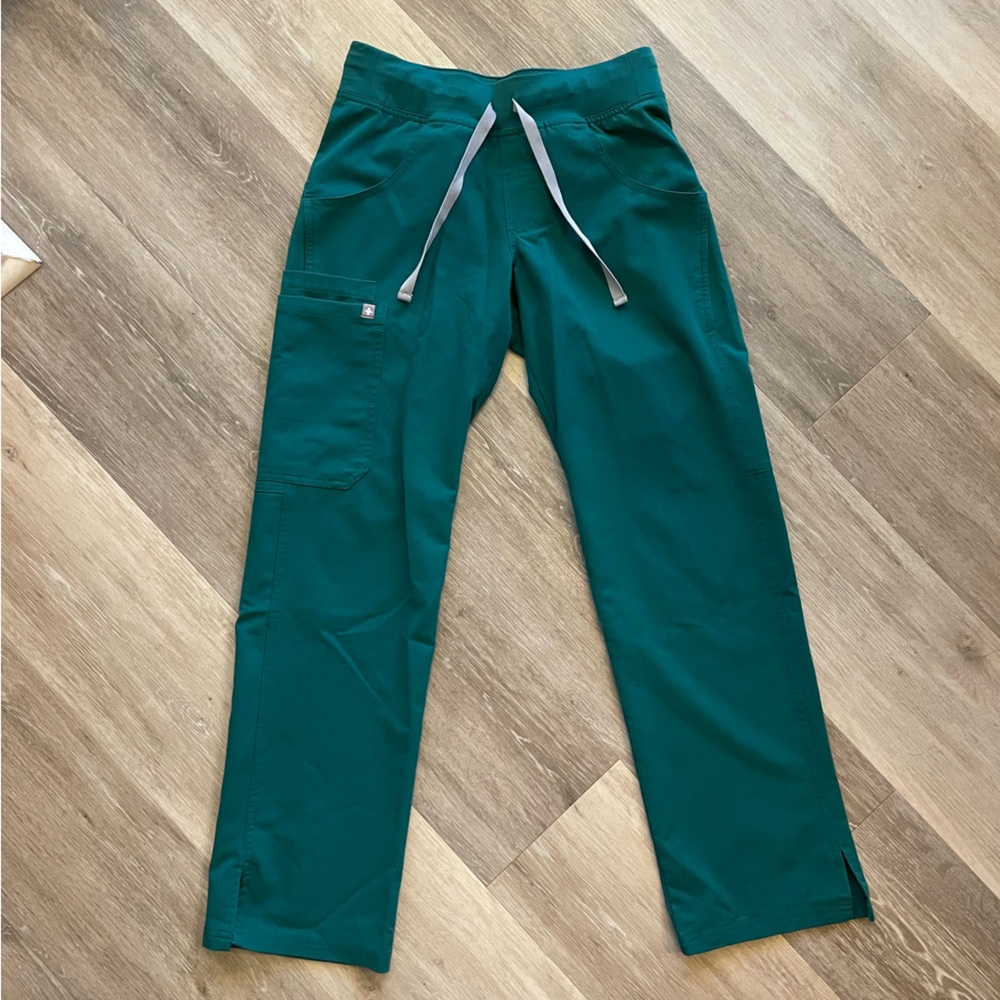 Figs Women's Scrub Pants in Teal Green with Gray Drawstring